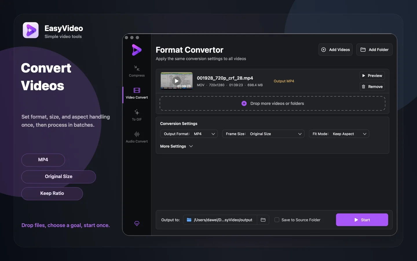 EasyVideo format conversion