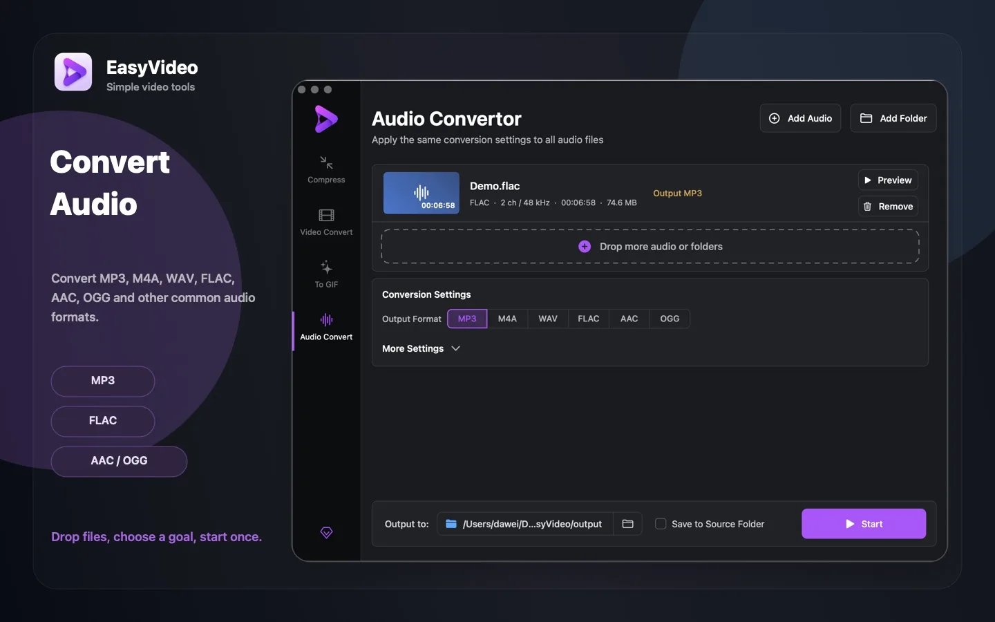 EasyVideo audio conversion